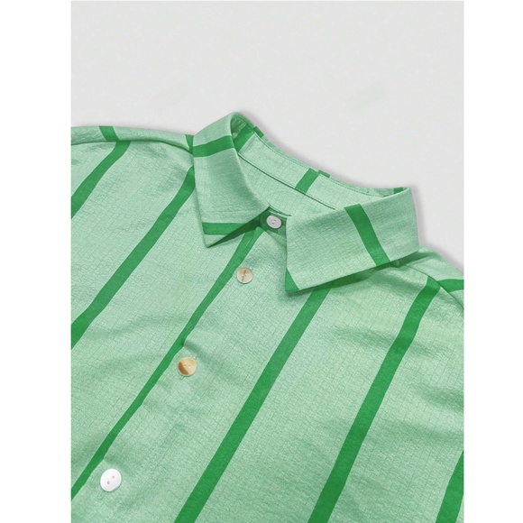 Green Striped Oversized Button Down Shirt Long Sleeve - Picture 6 of 8